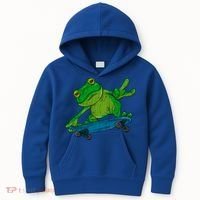 Frog On Skateboard Funny Graphic Cute Gift Kids Hoodie thumb 0