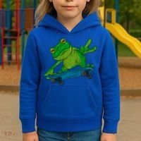 Frog On Skateboard Funny Graphic Cute Gift Kids Hoodie thumb 3