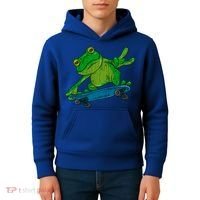 Frog On Skateboard Funny Graphic Cute Gift Kids Hoodie thumb 4