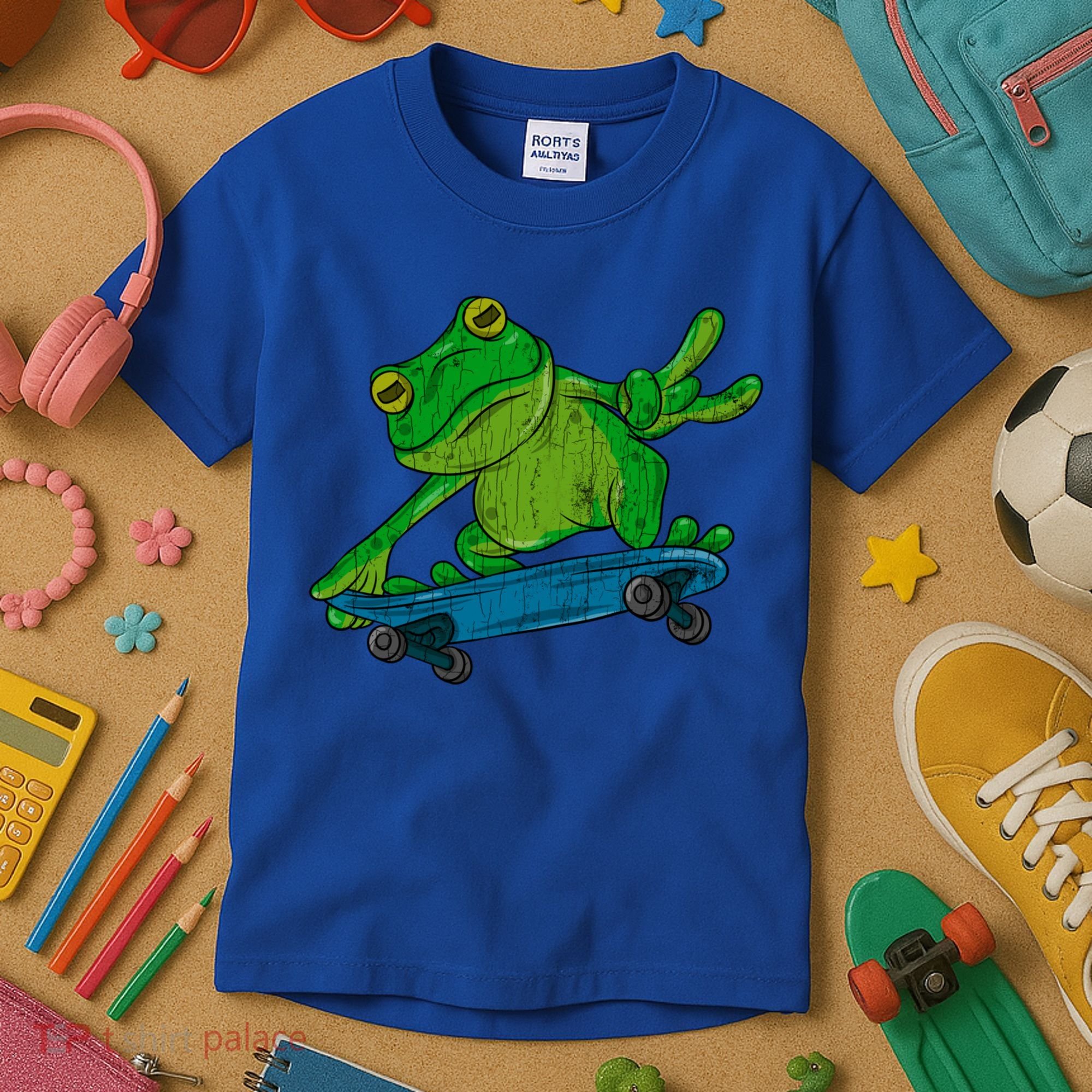 Frog On Skateboard Funny Graphic Cute Gift Kids T-Shirt