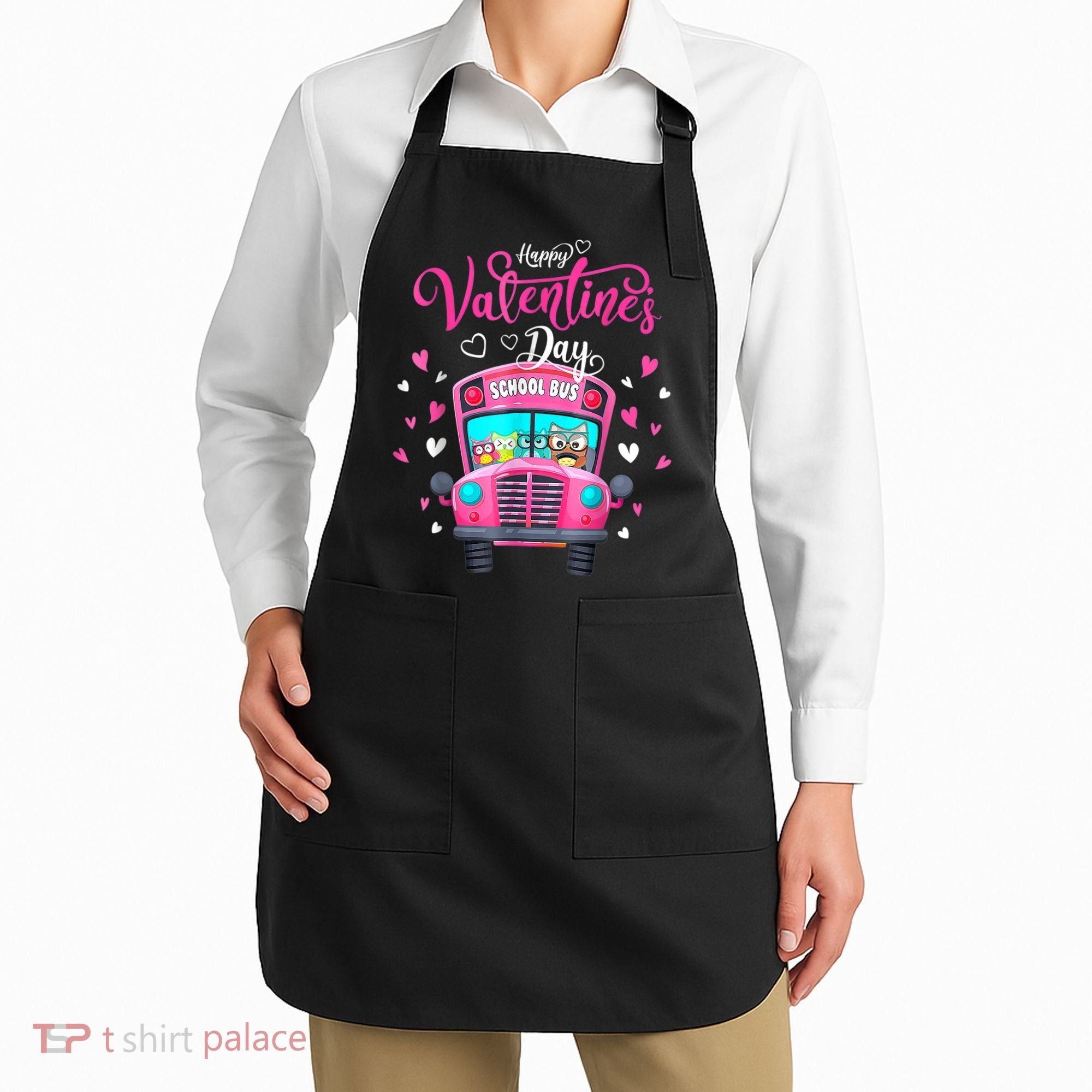 Funny Owls School Bus Driver Happy Valentines Day Apron