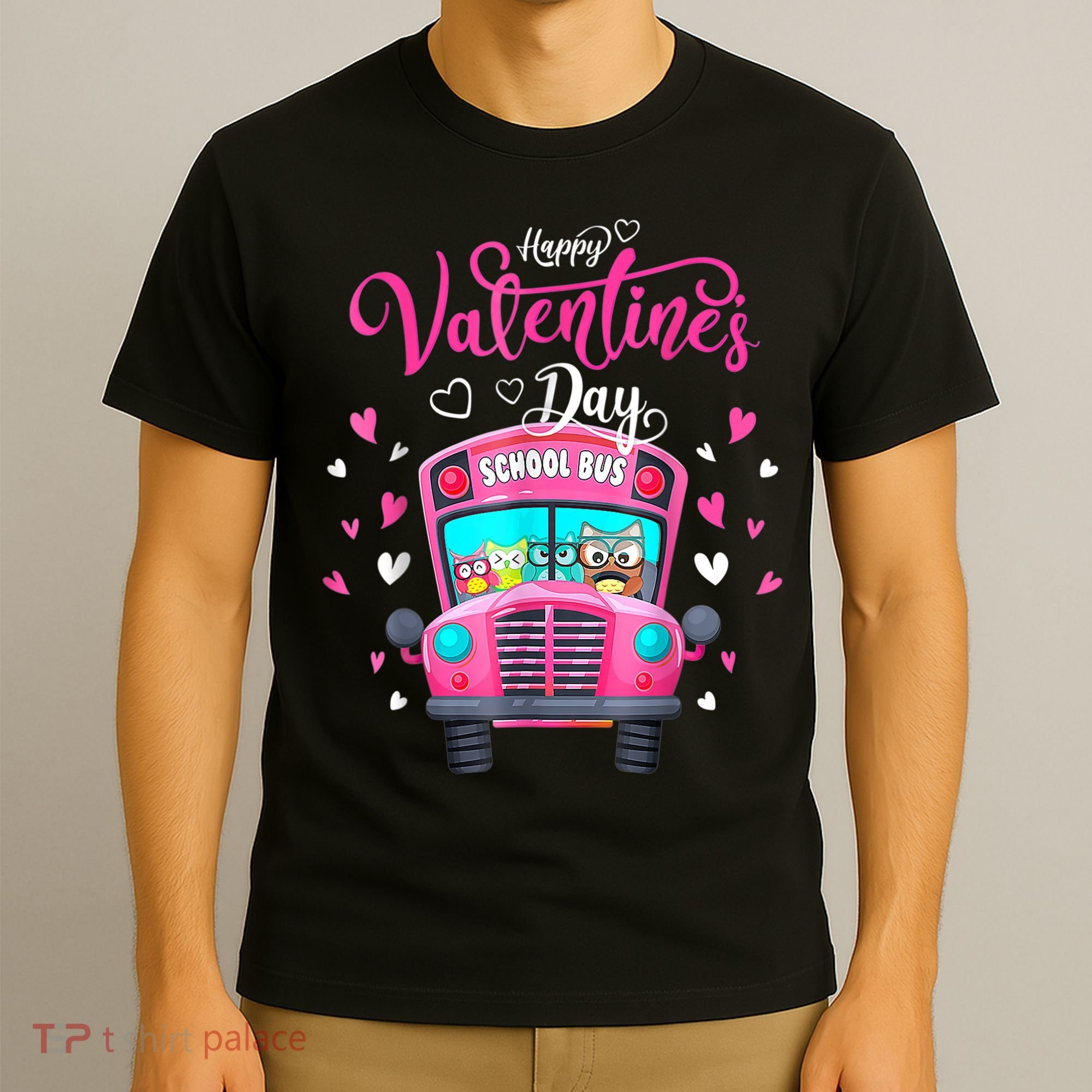 Funny Owls School Bus Driver Happy Valentines Day T-Shirt