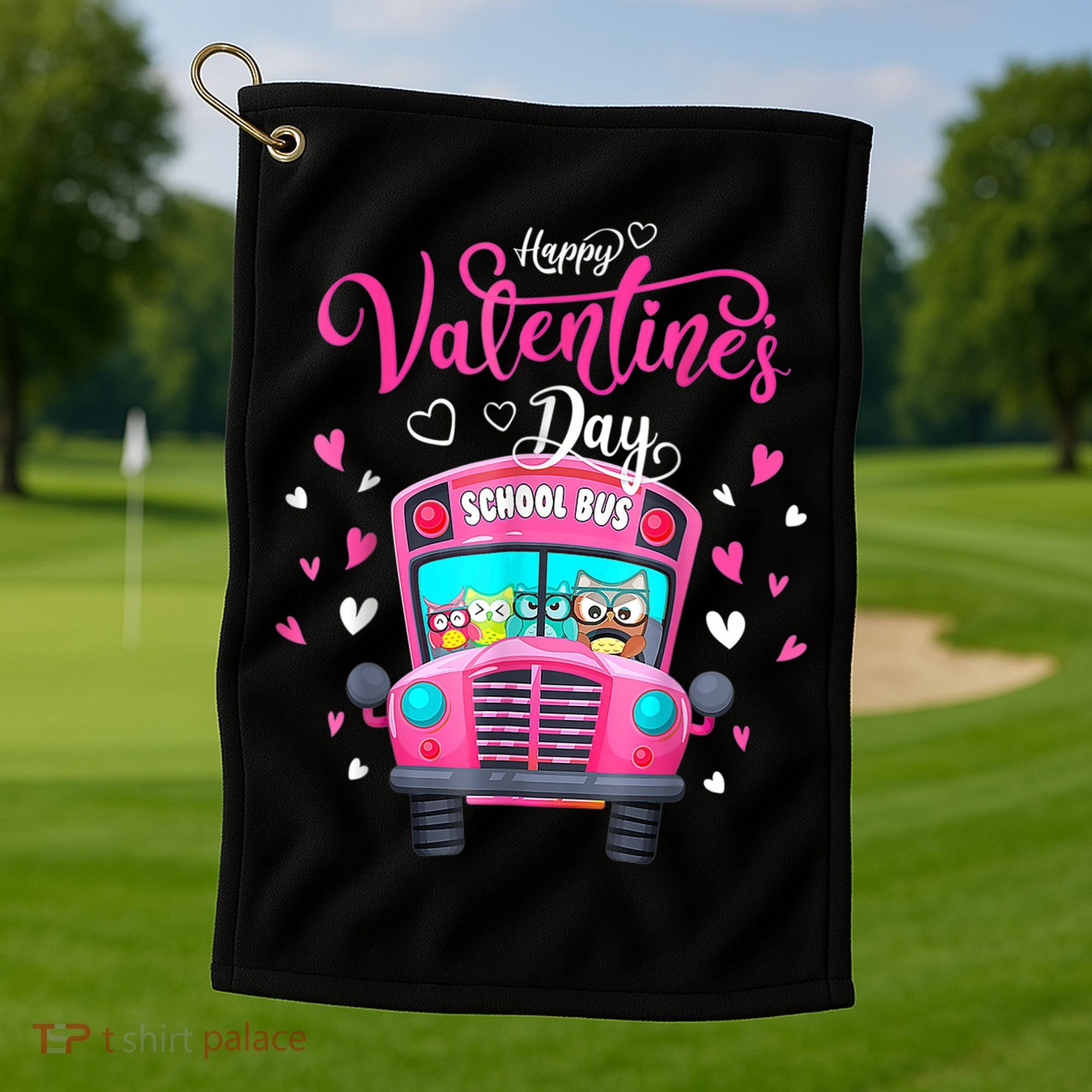 Funny Owls School Bus Driver Happy Valentines Day Golf Towel