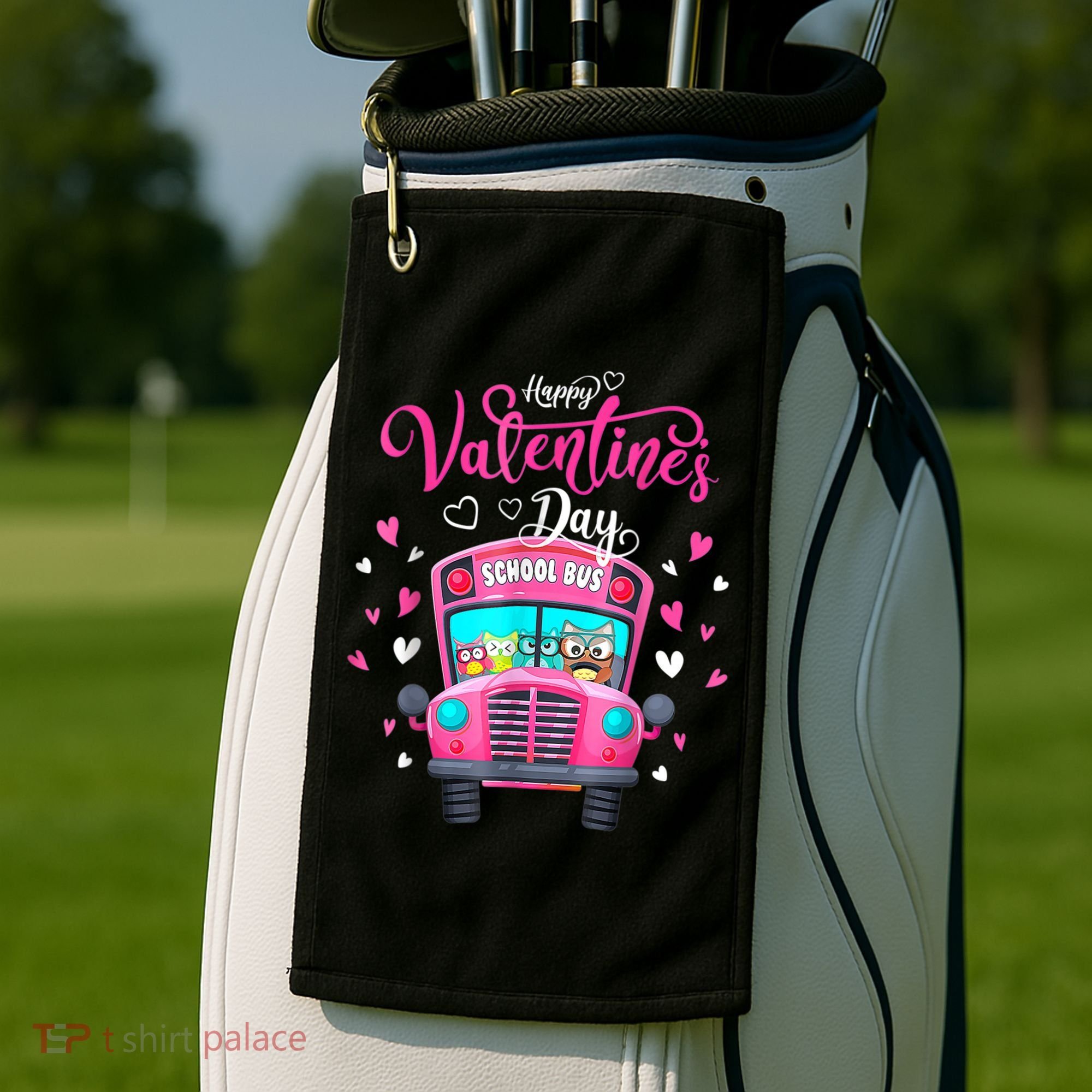 Funny Owls School Bus Driver Happy Valentines Day Golf Towel