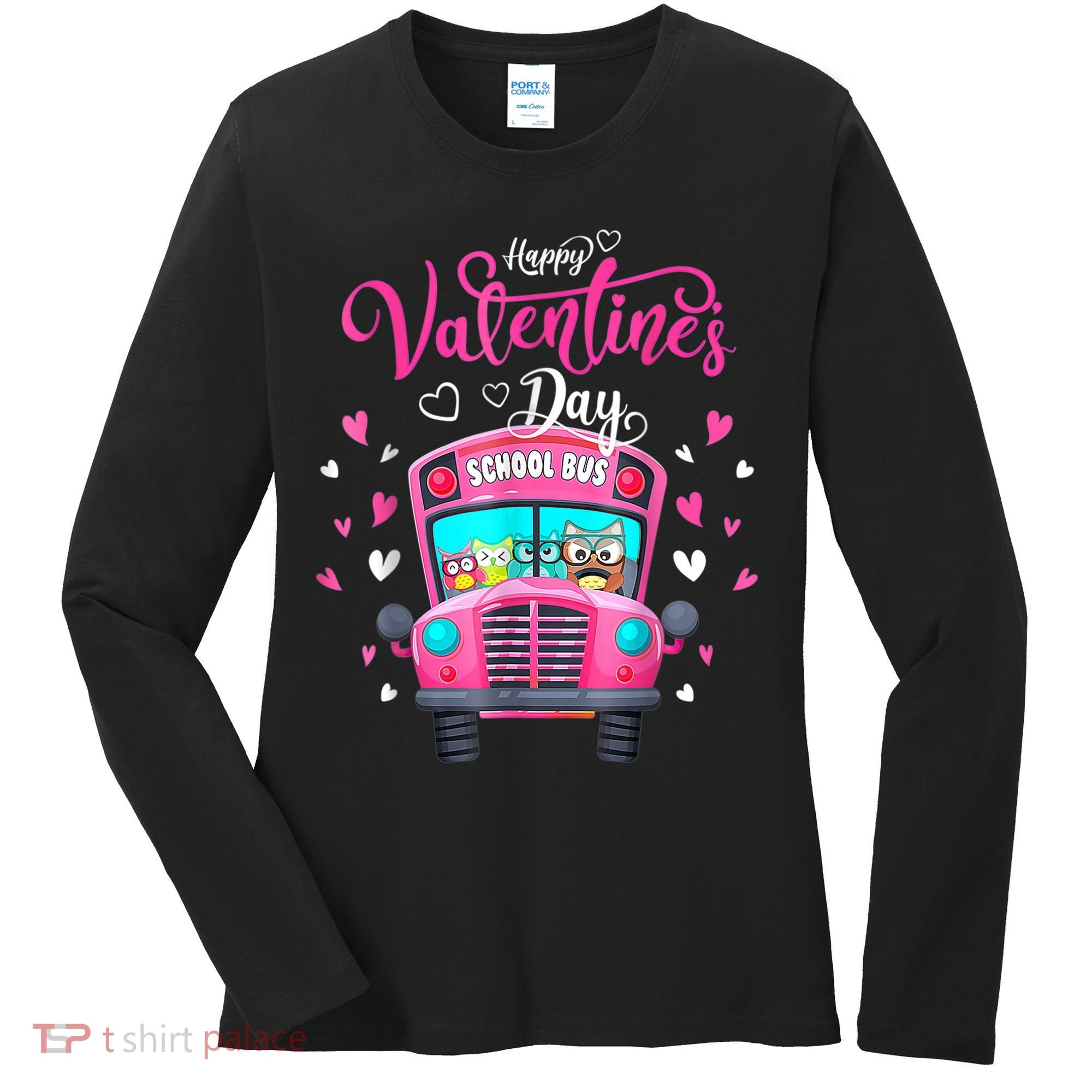 Funny Owls School Bus Driver Happy Valentines Day Women's Long Sleeve Shirt