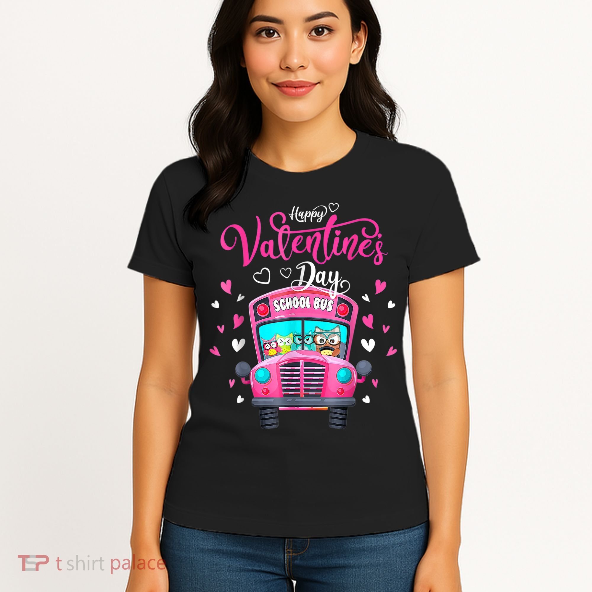 Funny Owls School Bus Driver Happy Valentines Day Women's T-Shirt