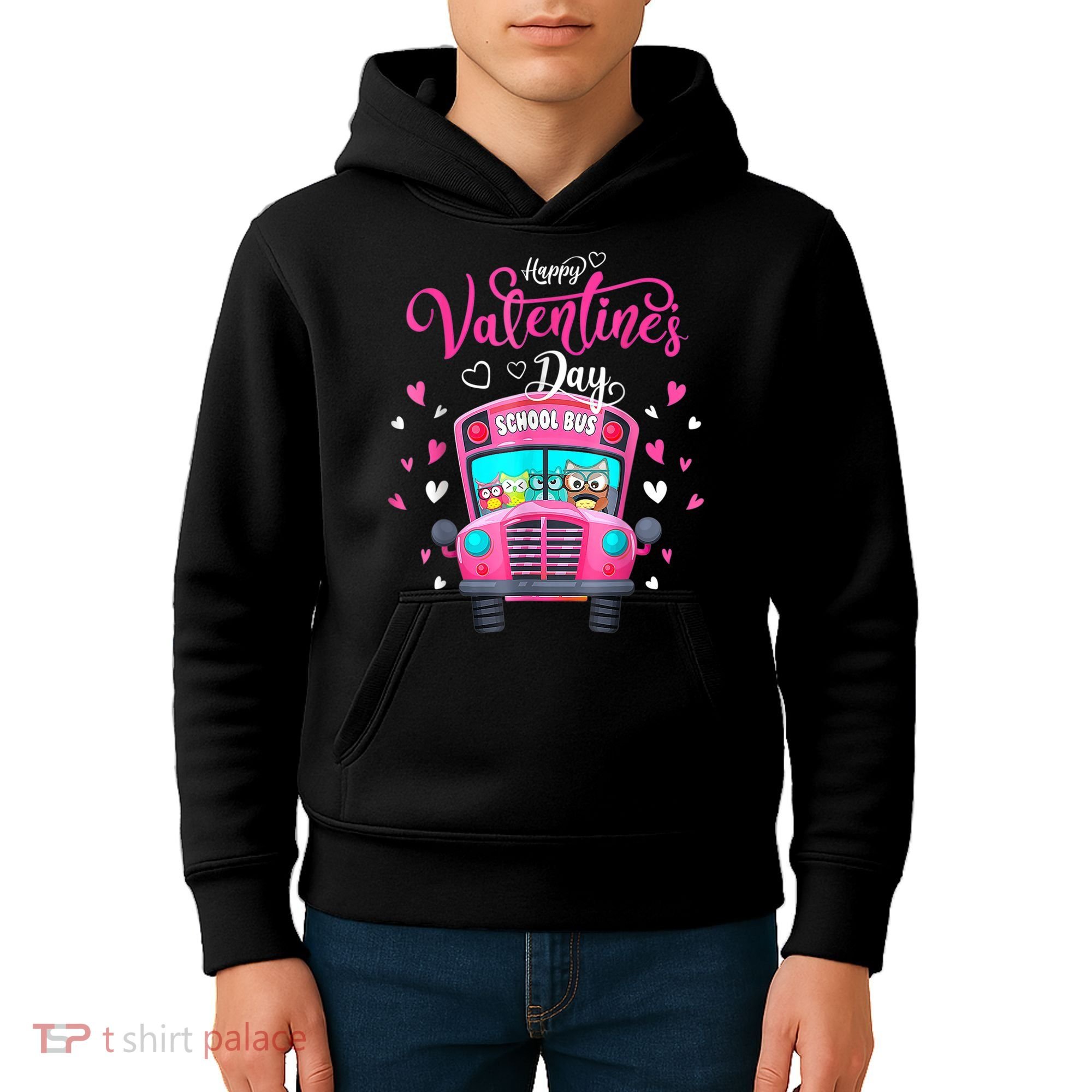 Funny Owls School Bus Driver Happy Valentines Day Kids Hoodie