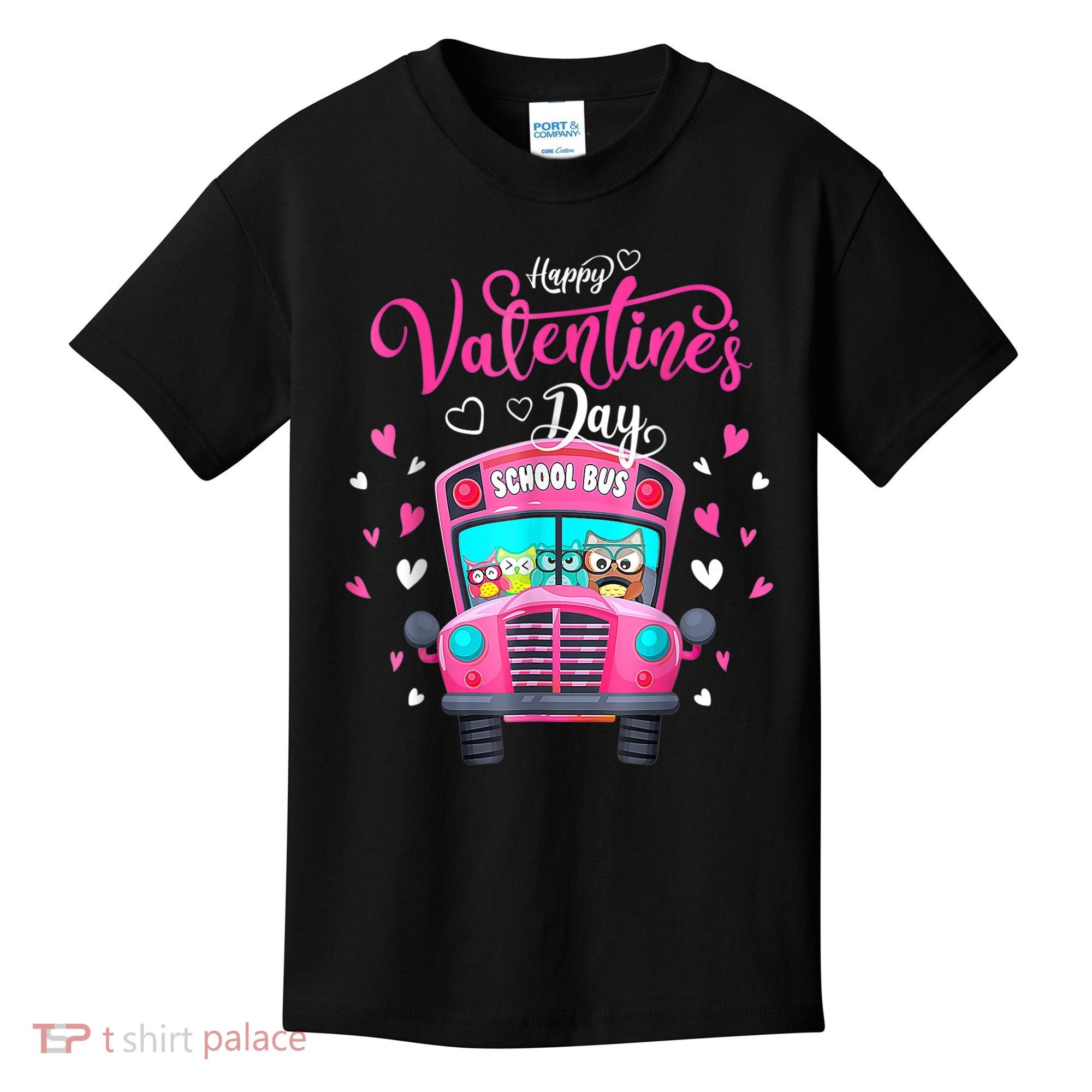 Funny Owls School Bus Driver Happy Valentines Day Kids T-Shirt