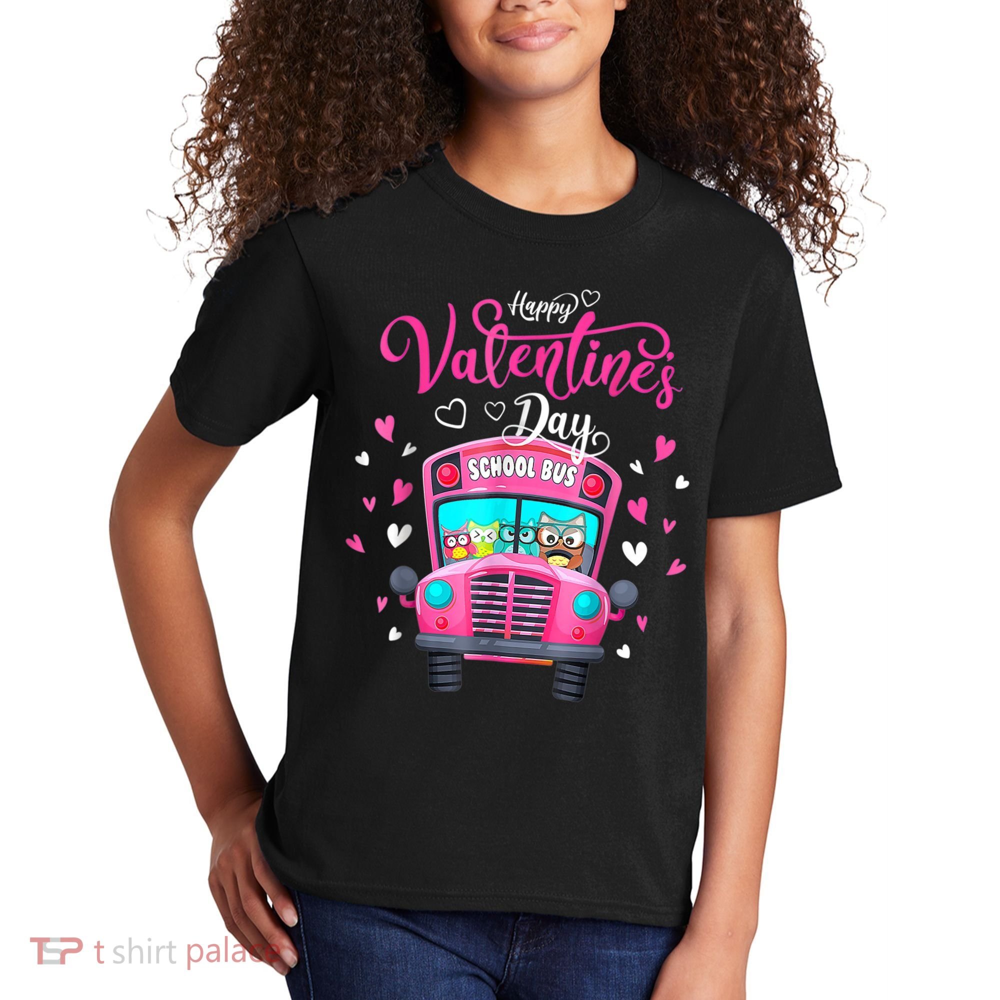 Funny Owls School Bus Driver Happy Valentines Day Kids T-Shirt