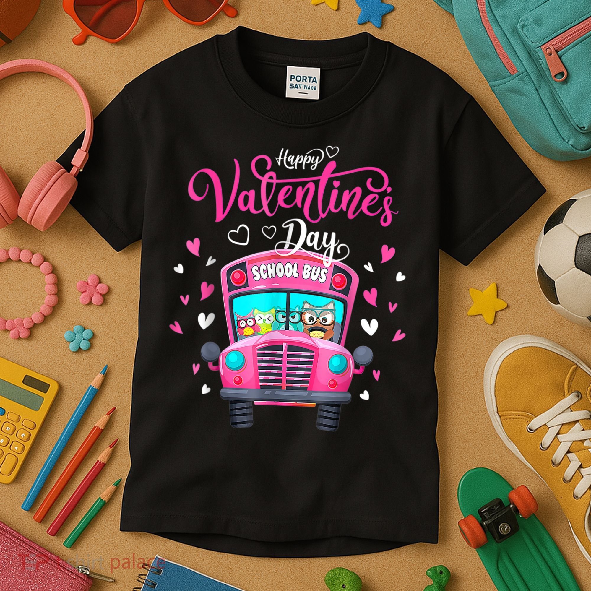 Funny Owls School Bus Driver Happy Valentines Day Kids T-Shirt
