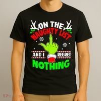 Funny On The List Of Naughty And I Regret Nothing Christmas T-Shirt thumb 3