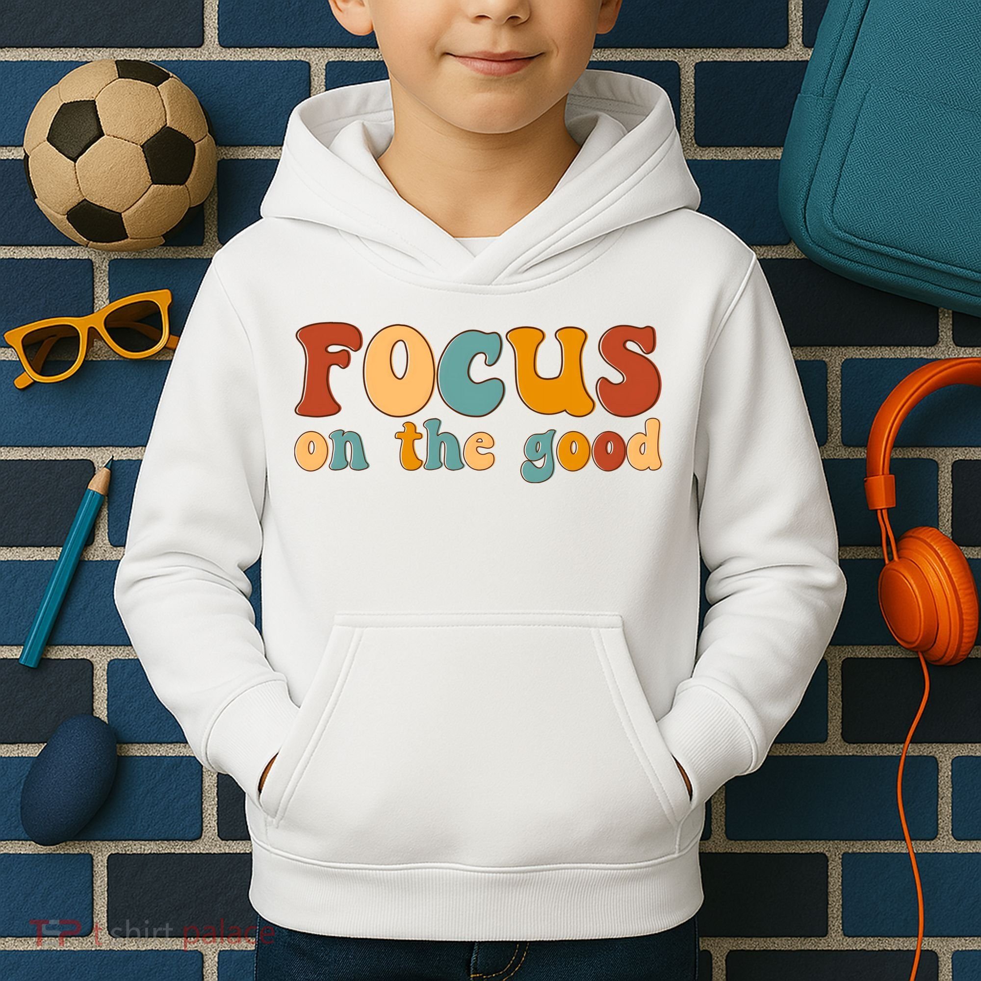 Focus On The Good Retro Quote Kids Hoodie