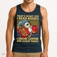 Funny Owl Thats What I Do I Read Books I Drink Coffee Tank Top thumb 3