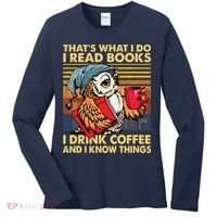 Funny Owl Thats What I Do I Read Books I Drink Coffee Women's Long Sleeve Shirt thumb 0