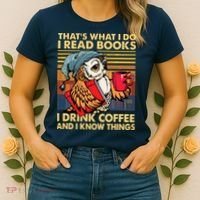 Funny Owl Thats What I Do I Read Books I Drink Coffee Women's T-Shirt thumb 2