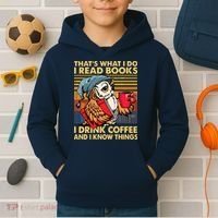 Funny Owl Thats What I Do I Read Books I Drink Coffee Kids Hoodie thumb 2