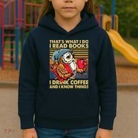 Funny Owl Thats What I Do I Read Books I Drink Coffee Kids Hoodie thumb 3
