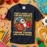 Funny Owl Thats What I Do I Read Books I Drink Coffee Kids T-Shirt thumb 3