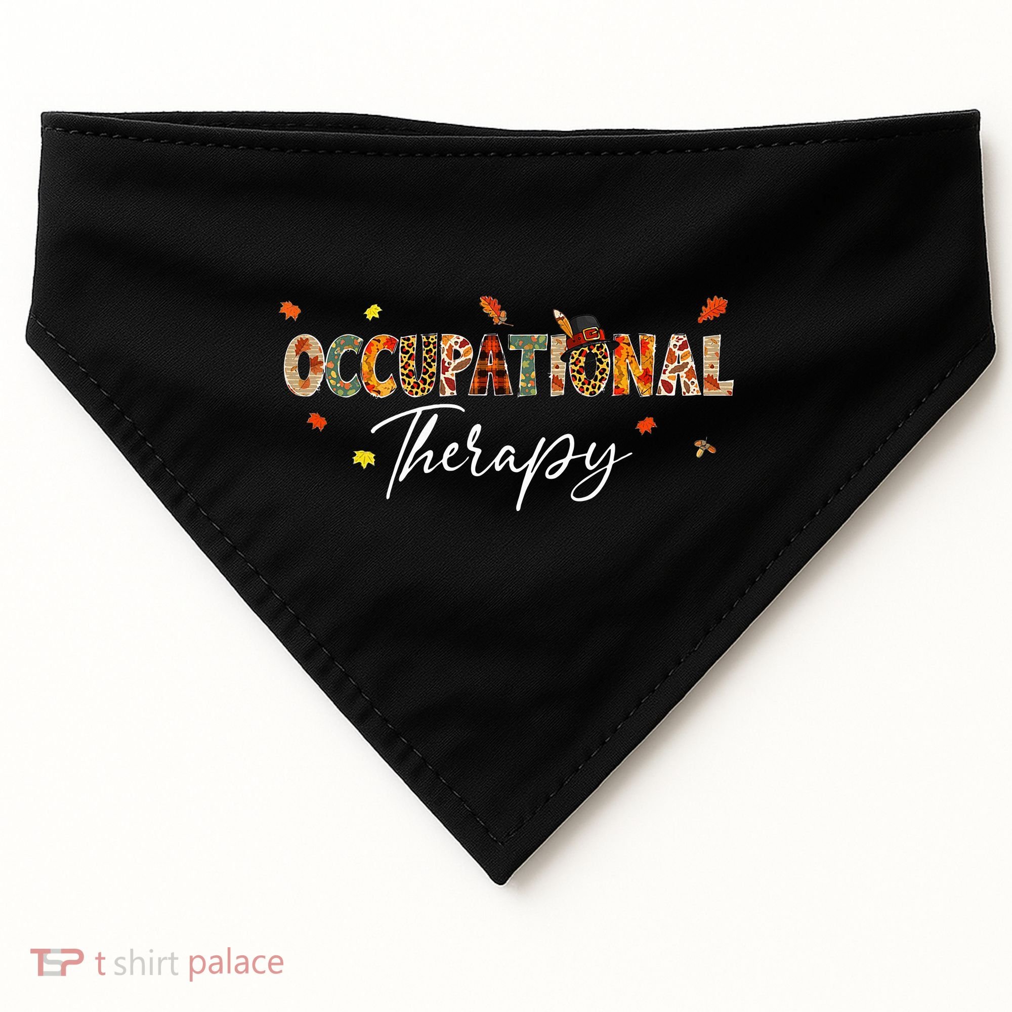 Funny Occupational Therapy Pumpkin Autumn Tree Fall Leaves USA-Made Doggie Bandana