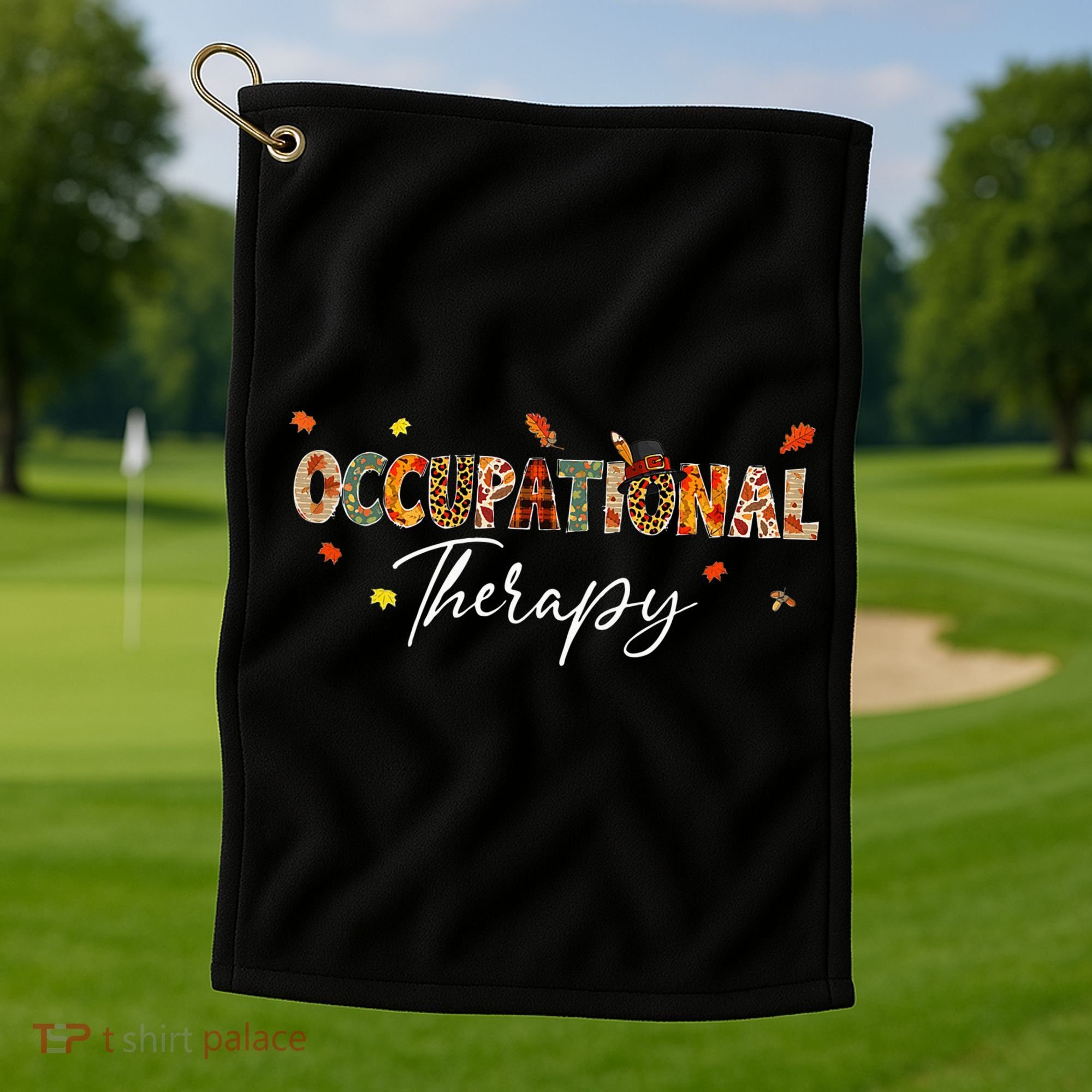 Funny Occupational Therapy Pumpkin Autumn Tree Fall Leaves Golf Towel
