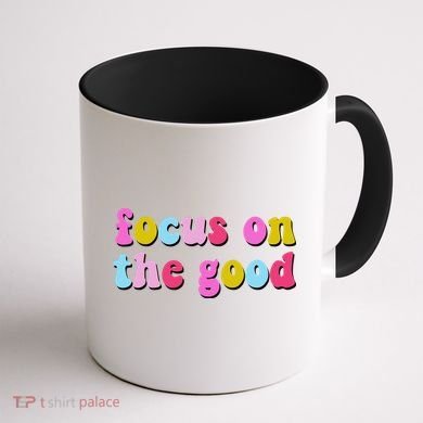 Focus On The Good Colorful Retro Quote Coffee Mug back