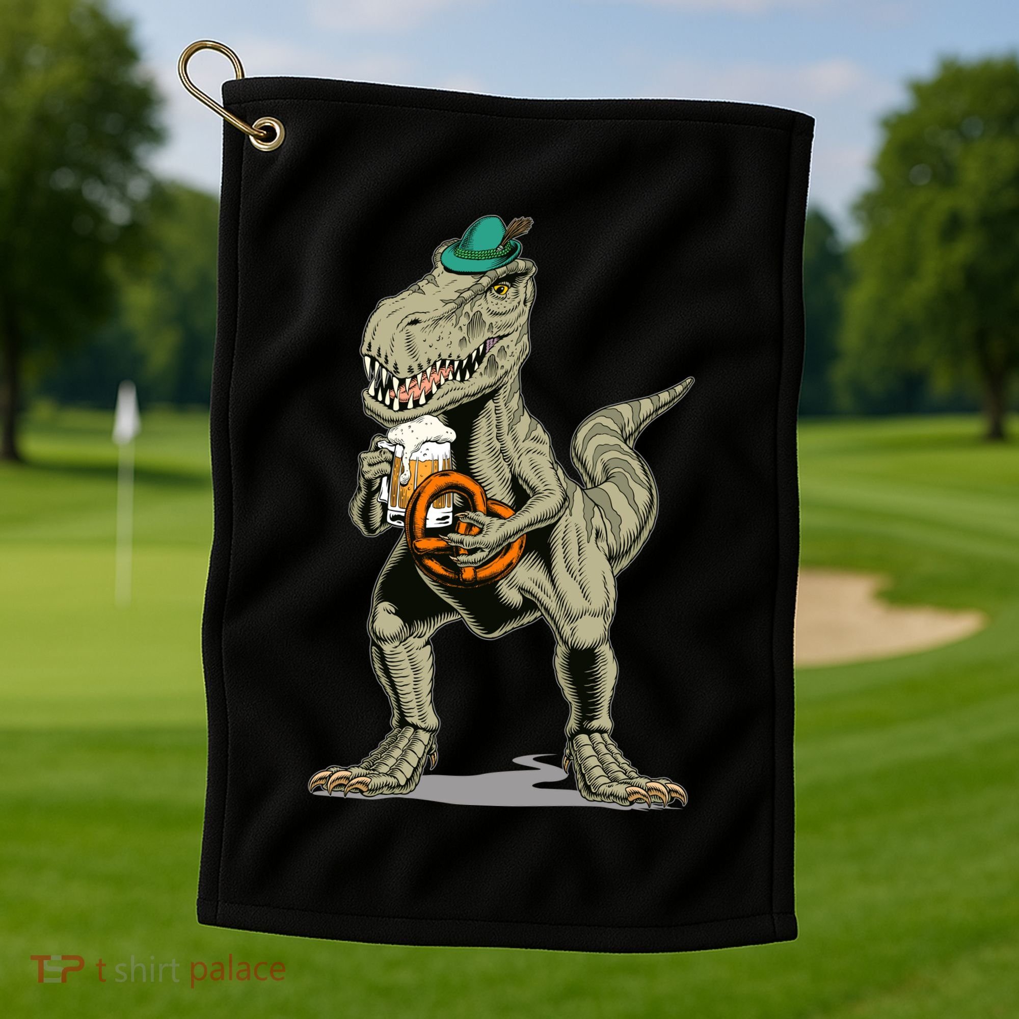 Funny Oktoberfest Tyrannosaurus Rex T Rex Dinosaur Golf Towel