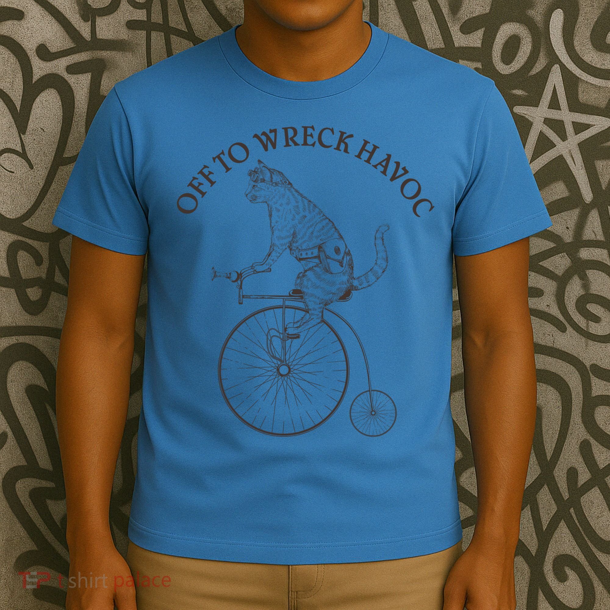Funny Old Timey Vintage Cat Off To Wreck Havoc T-Shirt