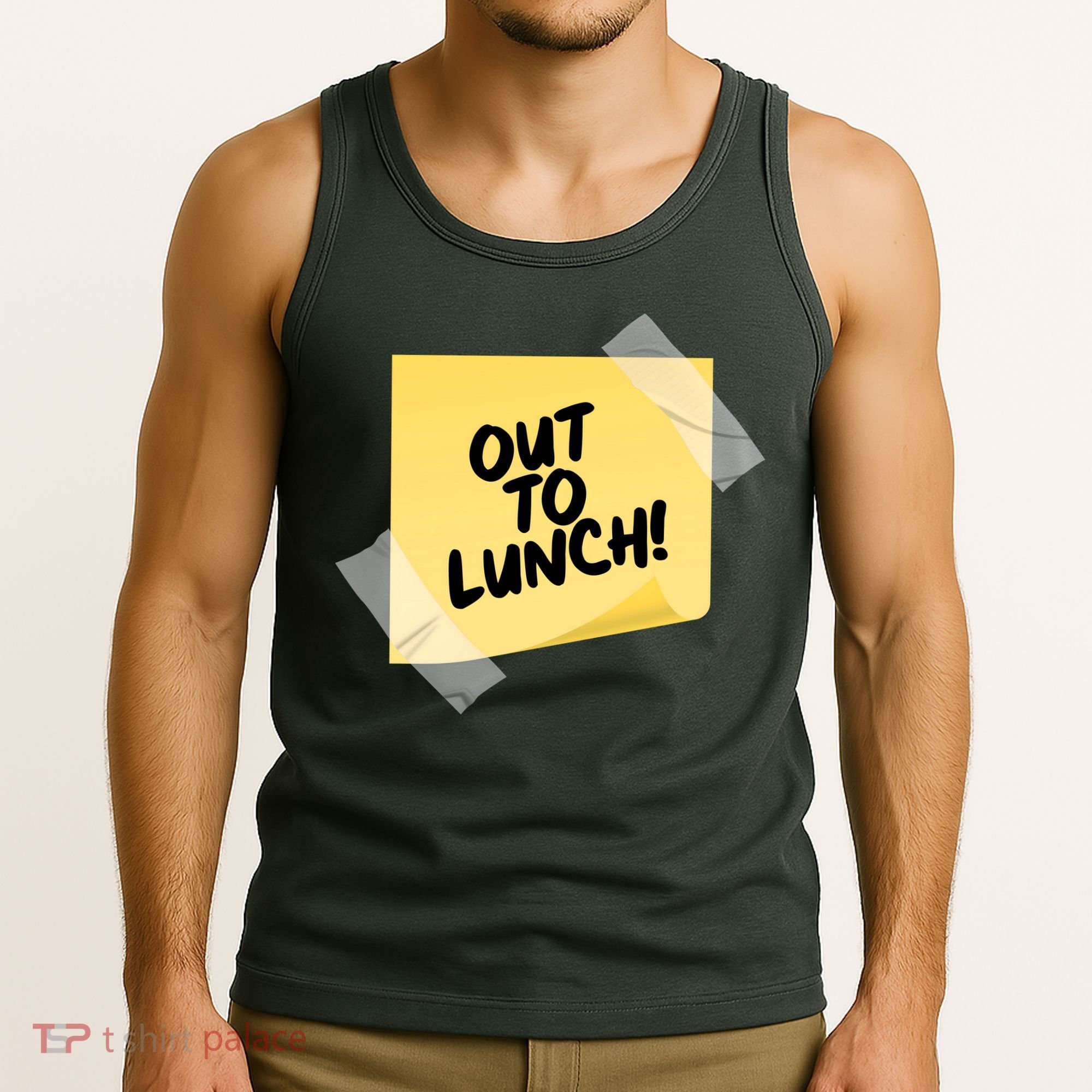 Funny Out To Lunch Taped Note Tank Top