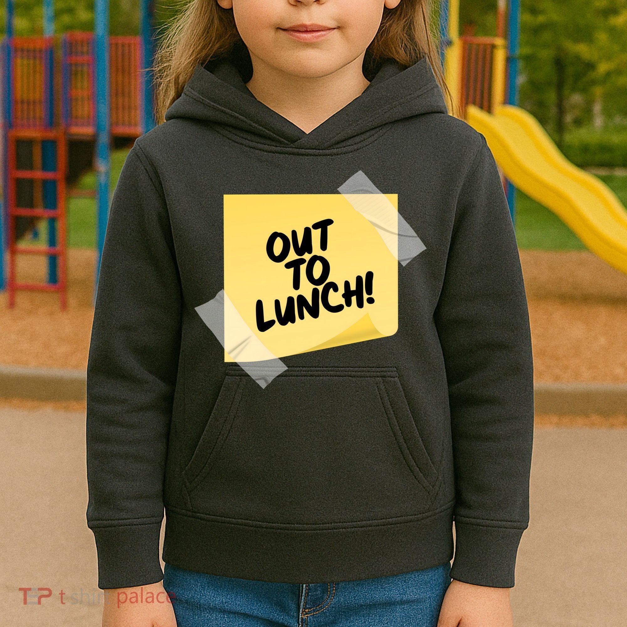 Funny Out To Lunch Taped Note Kids Hoodie