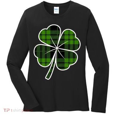 Four Leaf Clover Plaid Women's Long Sleeve Shirt