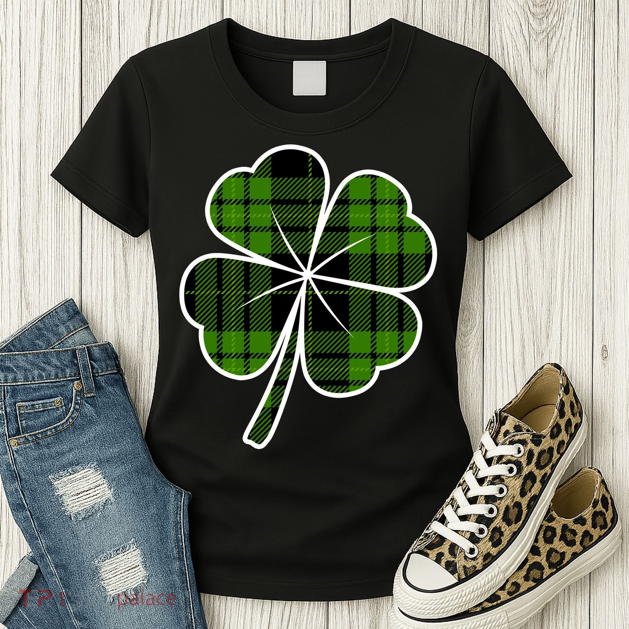 Four Leaf Clover Plaid Women's T-Shirt
