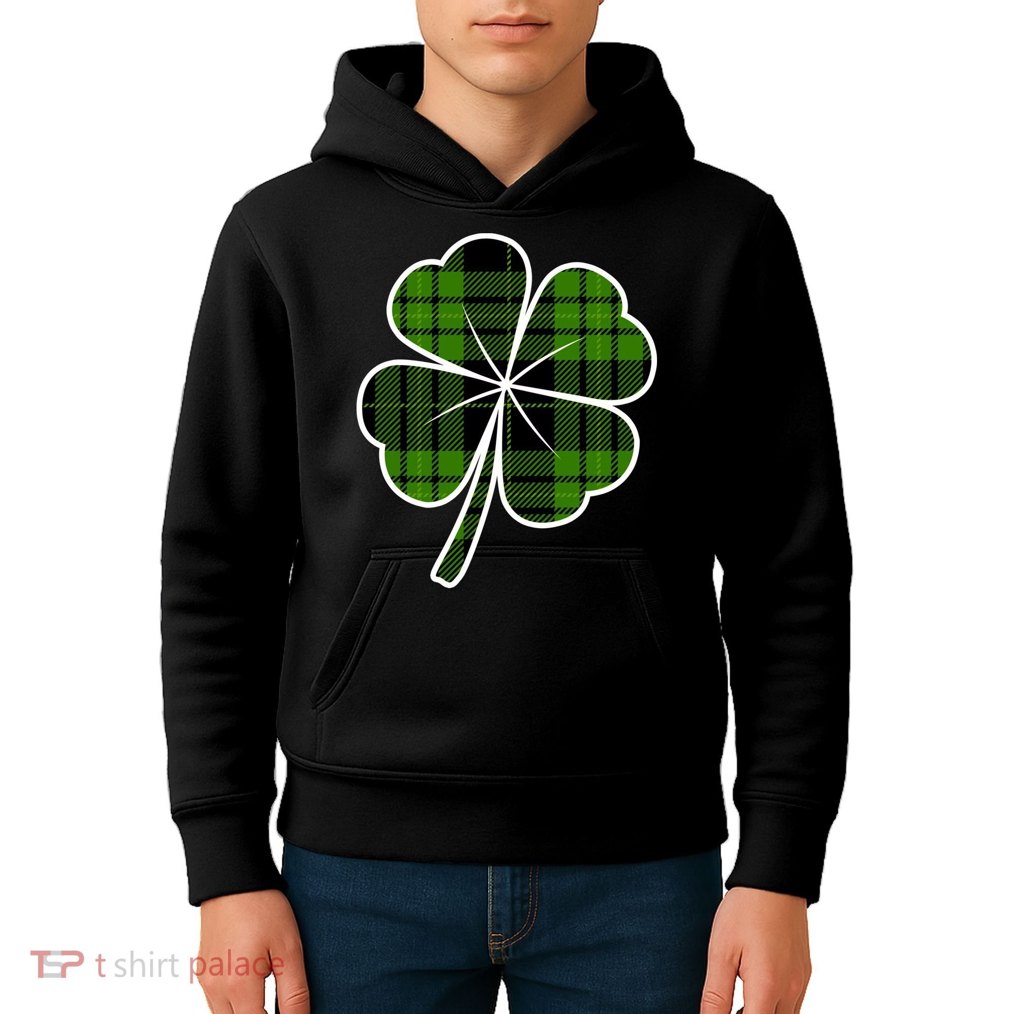 Four Leaf Clover Plaid Kids Hoodie