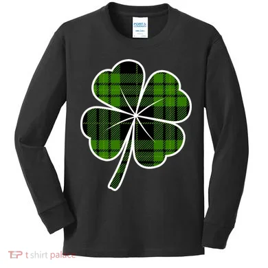 Four Leaf Clover Plaid Kids Long Sleeve Shirt