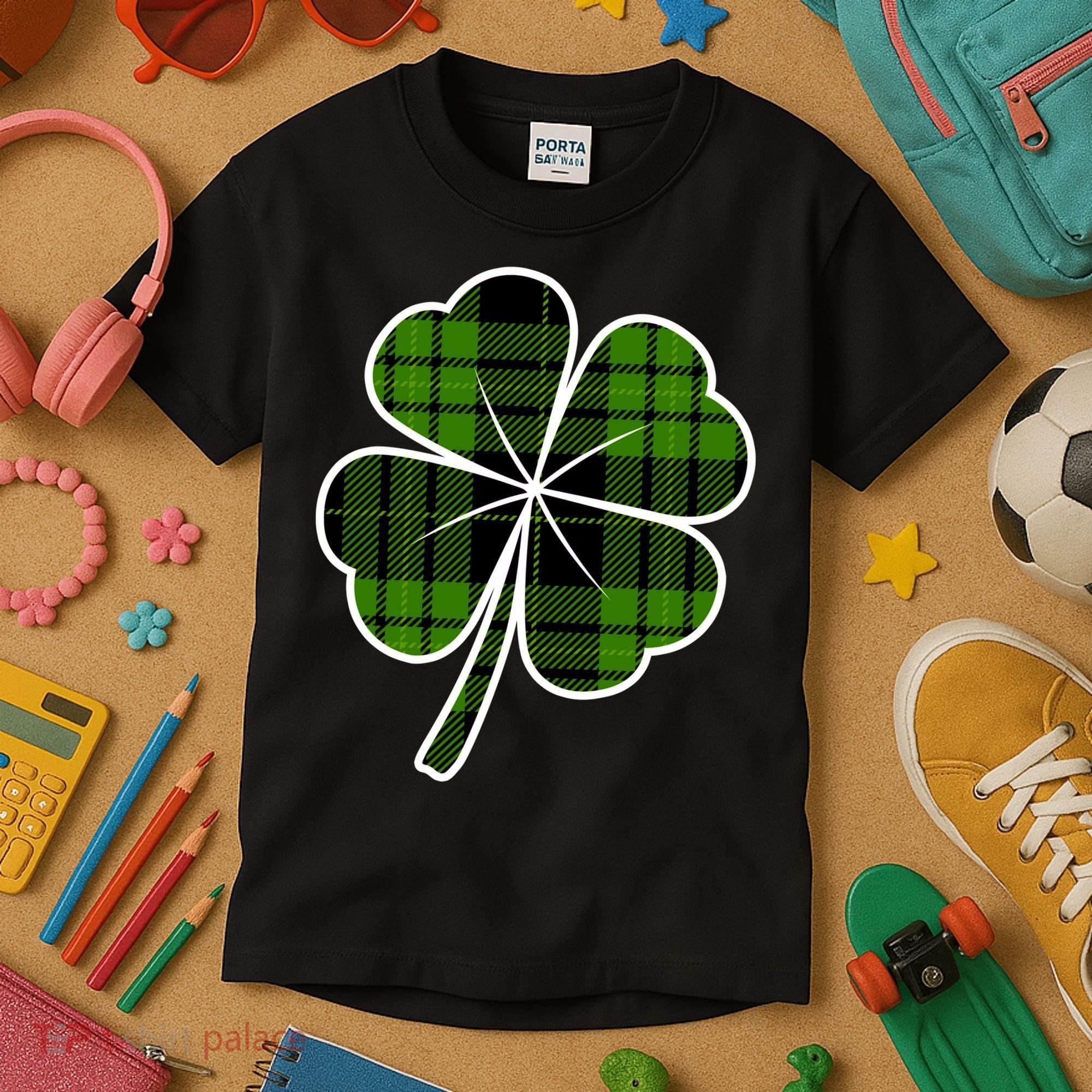 Four Leaf Clover Plaid Kids T-Shirt