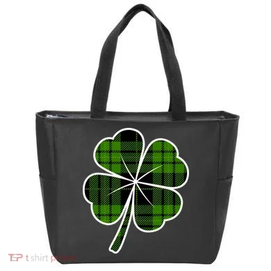 Four Leaf Clover Plaid Tote Bag