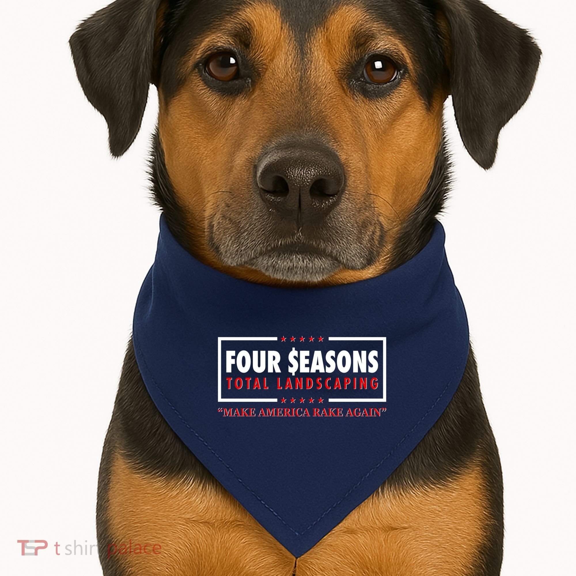 Four Seasons Total Landscaping Make America Rake Again Logo USA-Made Doggie Bandana