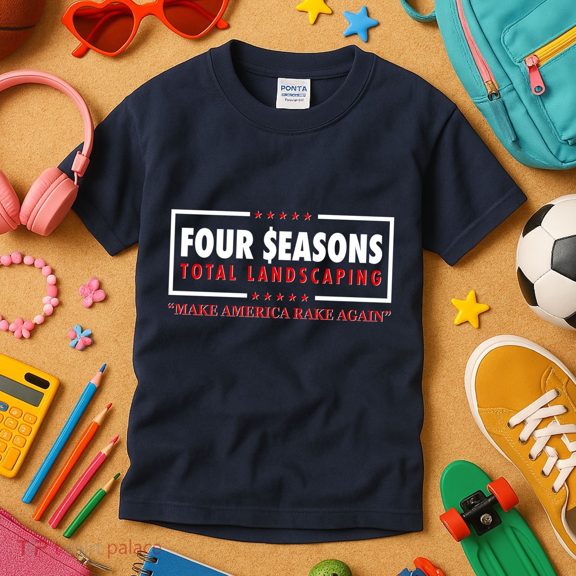 Four Seasons Total Landscaping Make America Rake Again Logo Kids T-Shirt