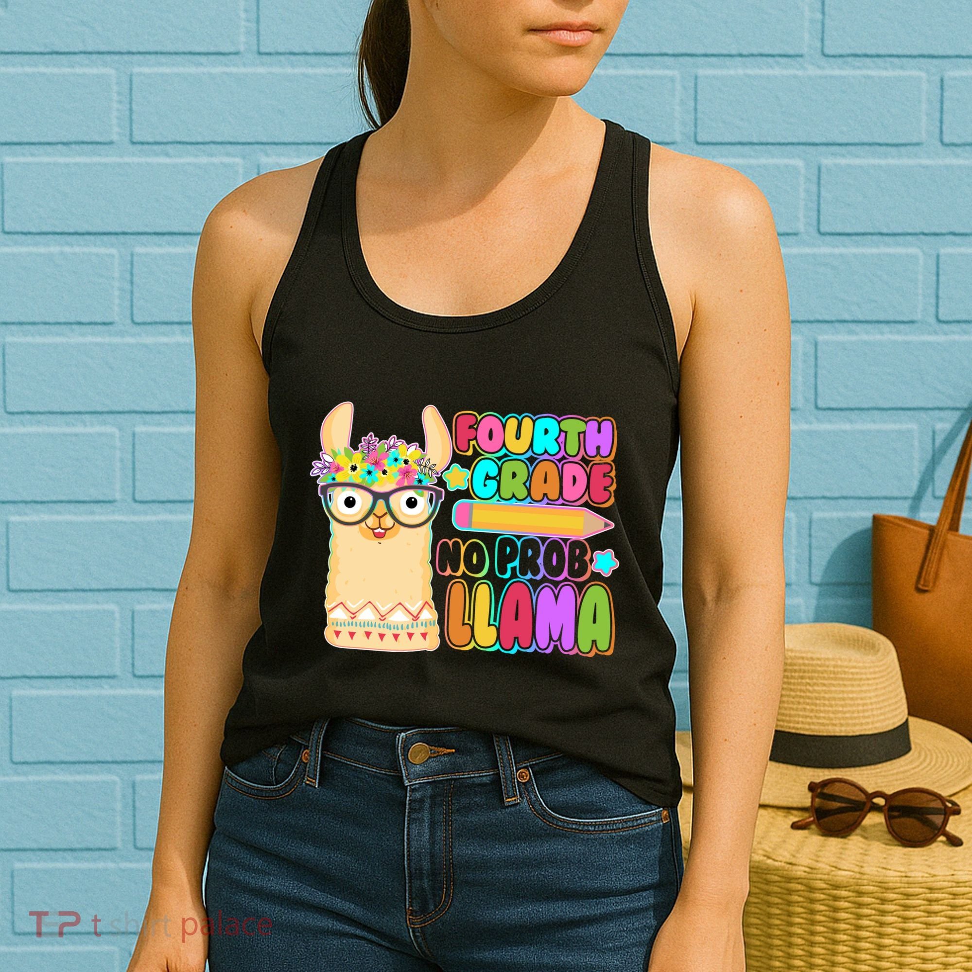 Fourth Grade No Prob Llama 4th Grade Students Teachers Women's Tank Top