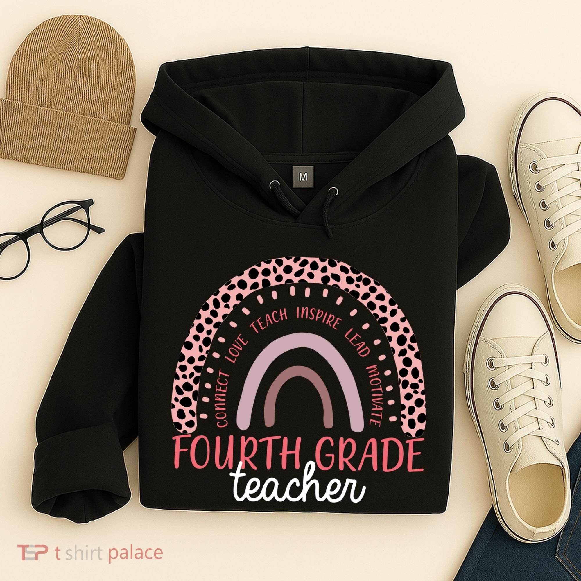 Fourth Grade Teacher Cute Inspiring Rainbow Hoodie