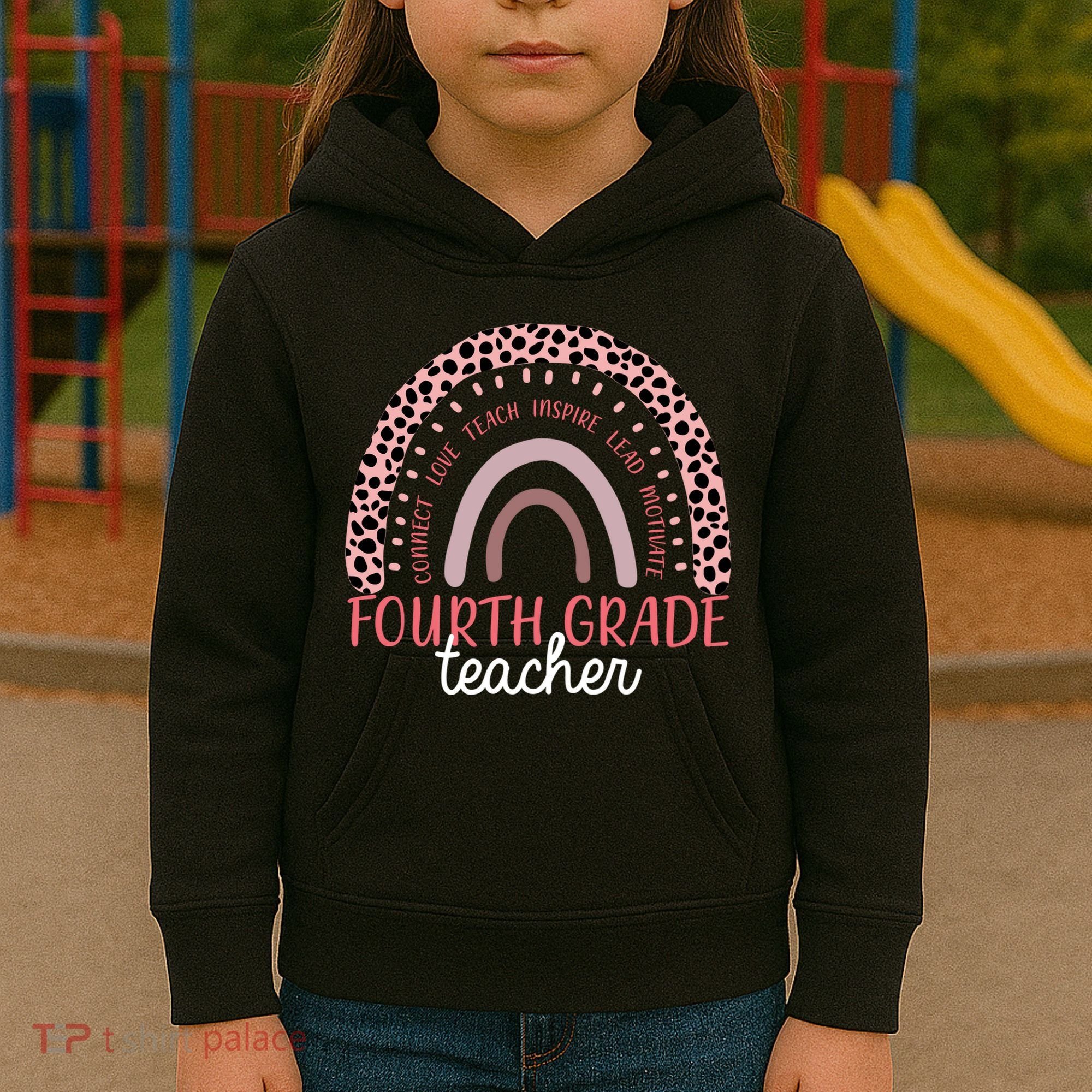 Fourth Grade Teacher Cute Inspiring Rainbow Kids Hoodie