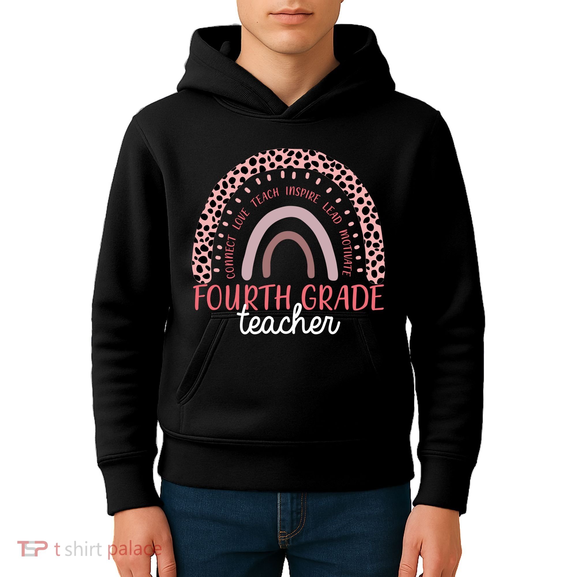 Fourth Grade Teacher Cute Inspiring Rainbow Kids Hoodie