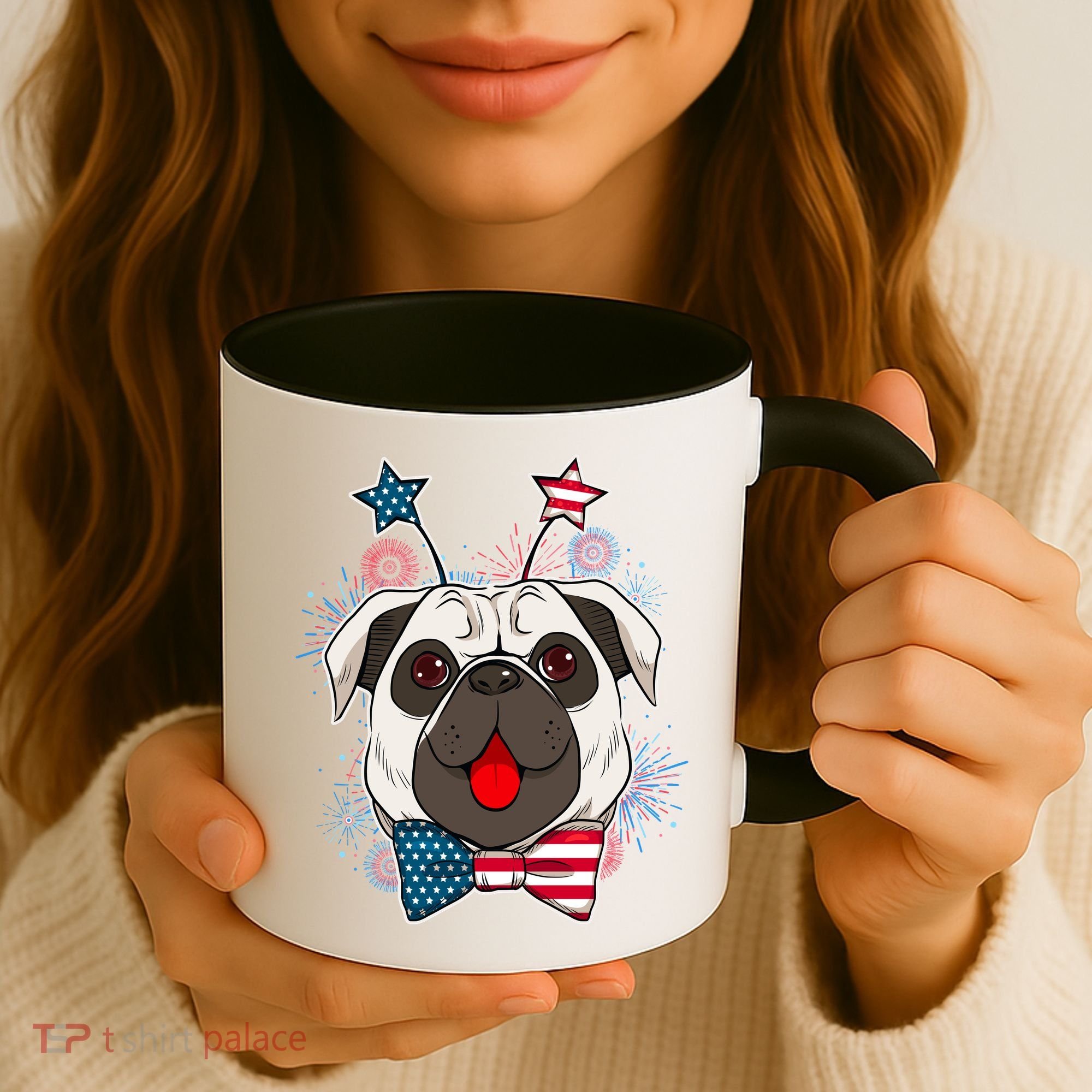Fourth of July Fireworks Pug Dog Coffee Mug