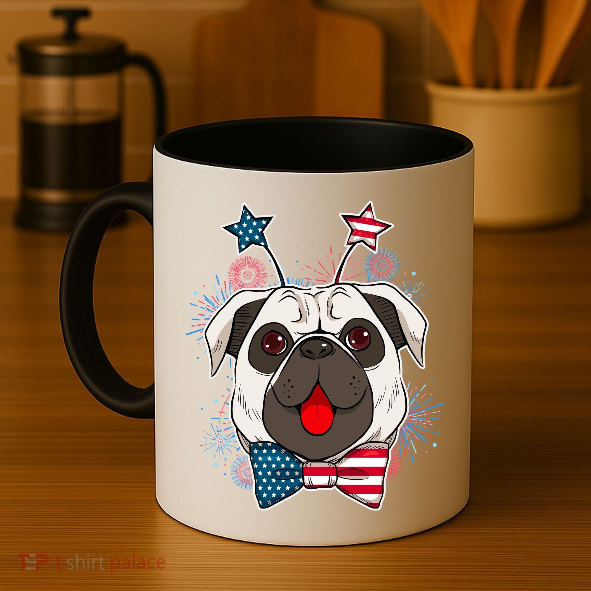 Fourth of July Fireworks Pug Dog Coffee Mug
