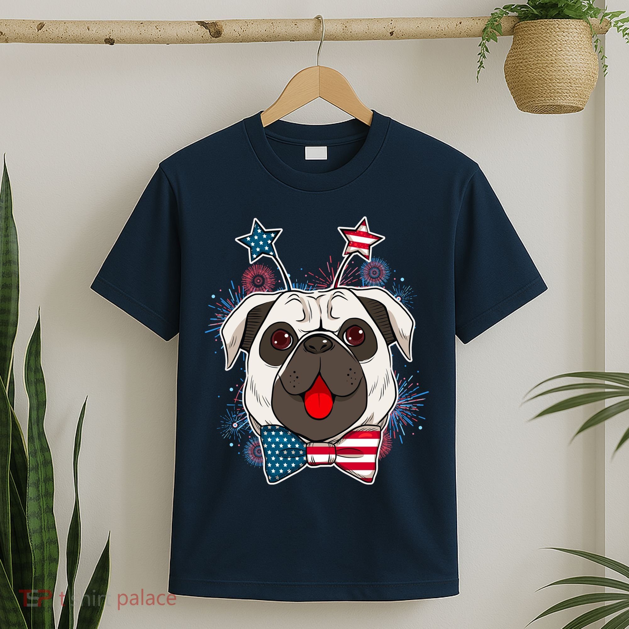 Fourth of July Fireworks Pug Dog T-Shirt