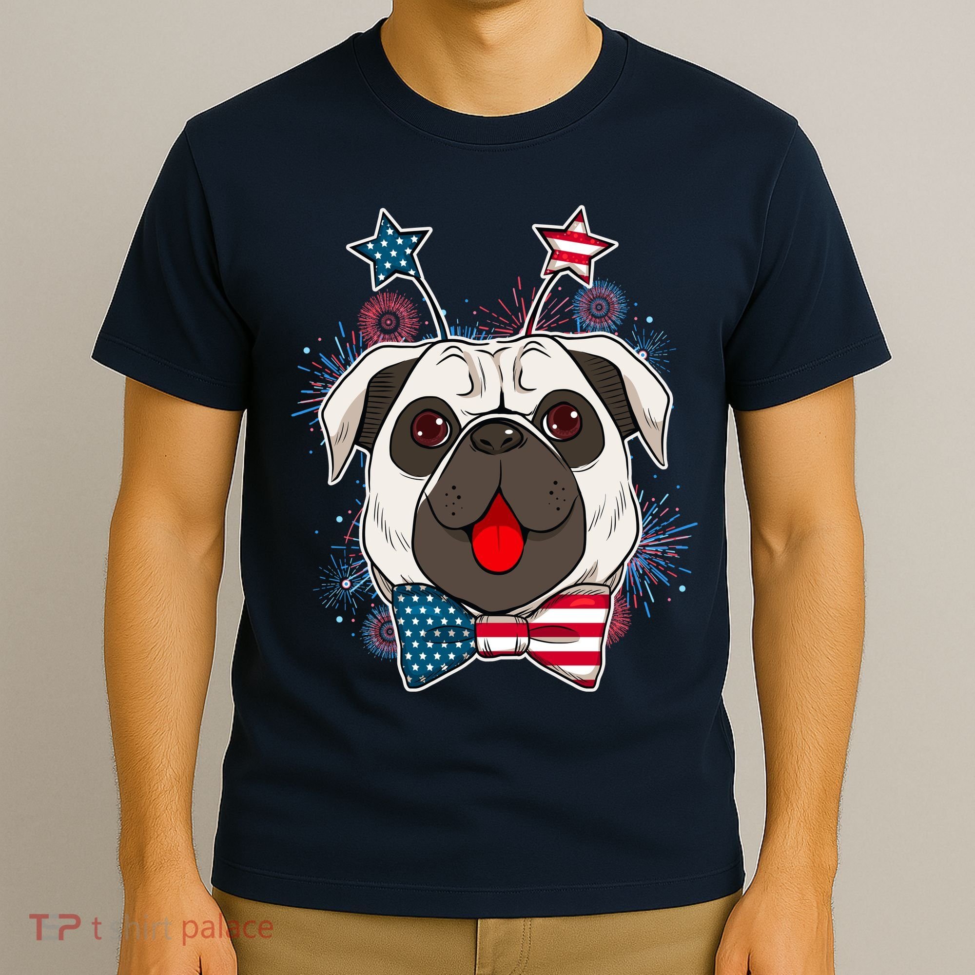 Fourth of July Fireworks Pug Dog T-Shirt