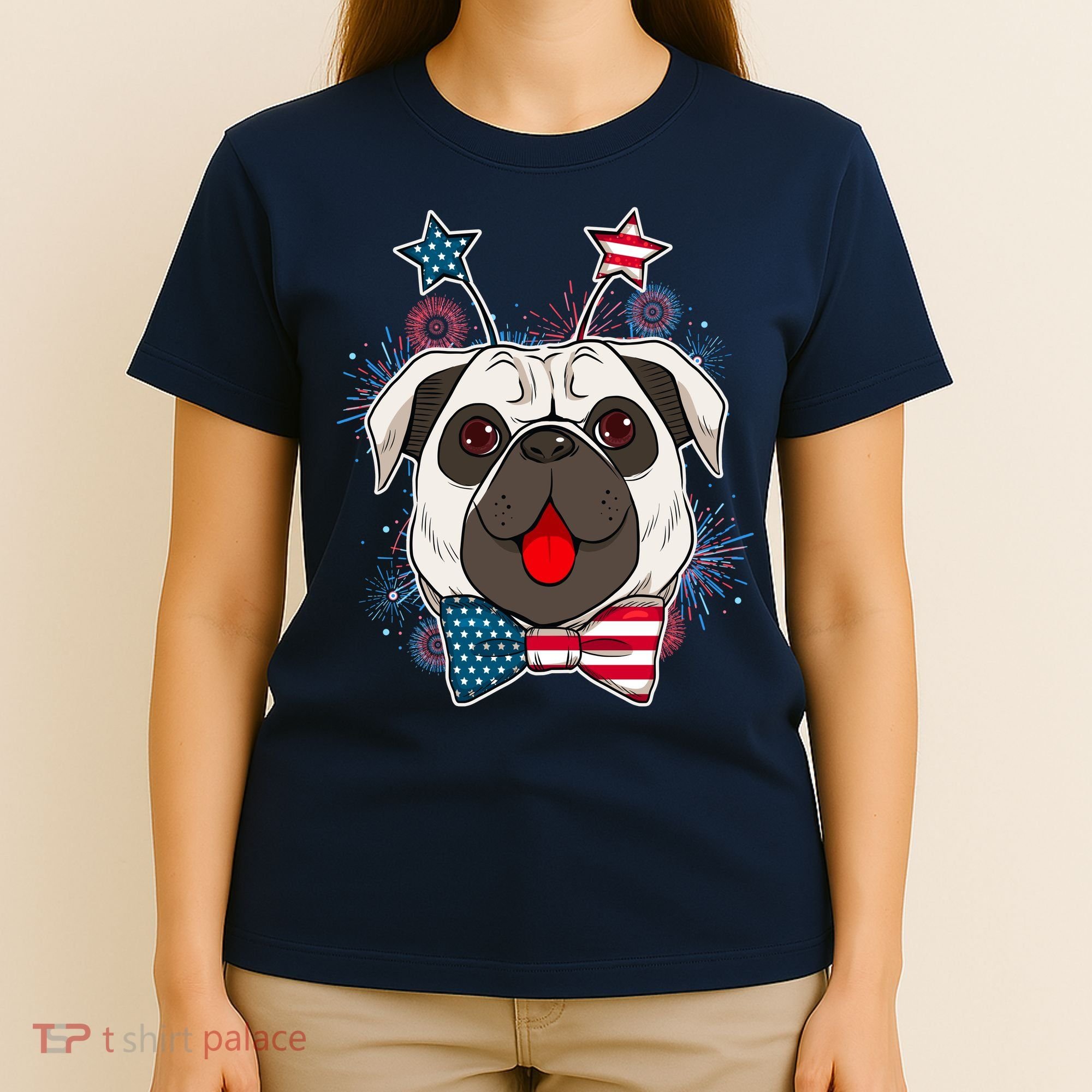 Fourth of July Fireworks Pug Dog T-Shirt