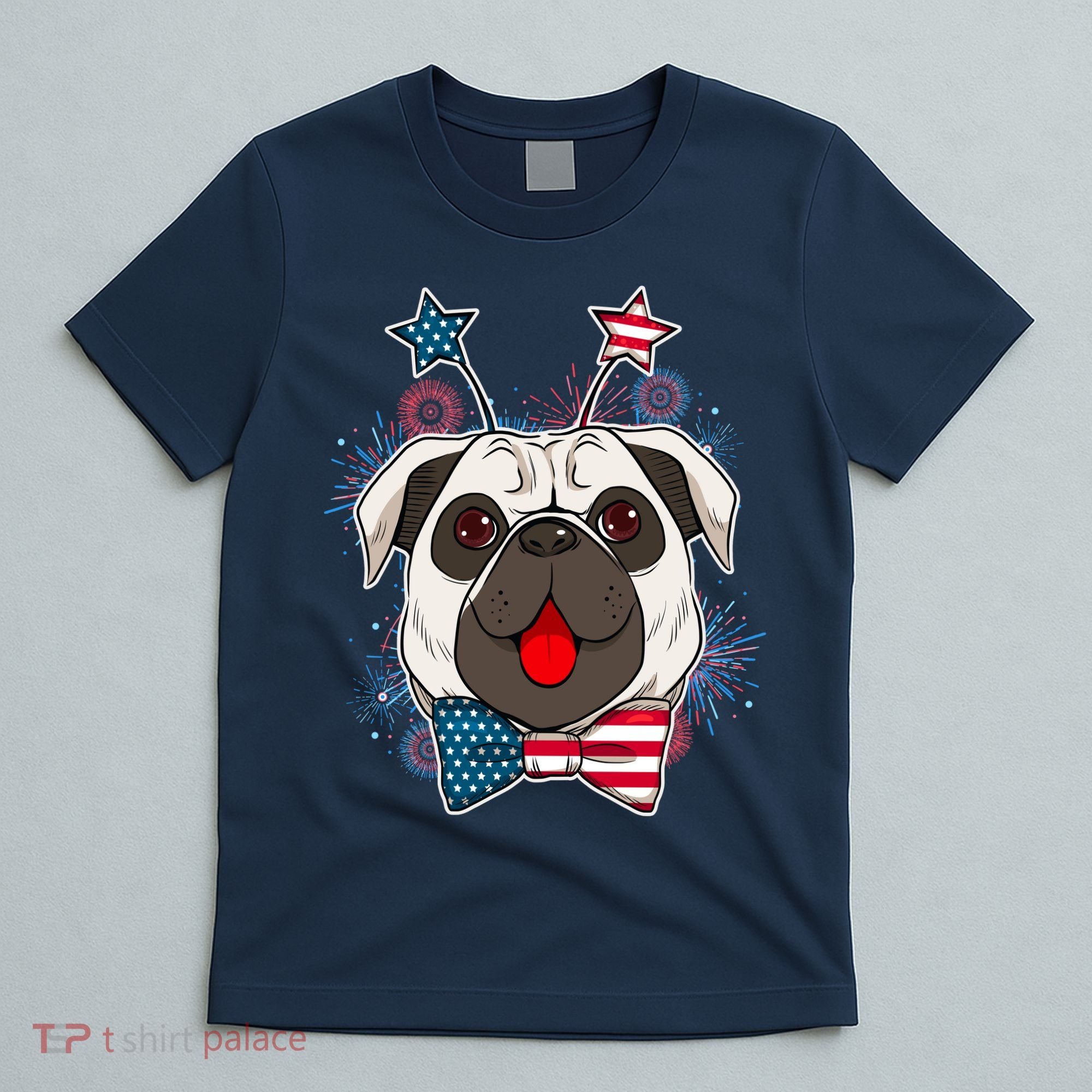 Fourth of July Fireworks Pug Dog T-Shirt