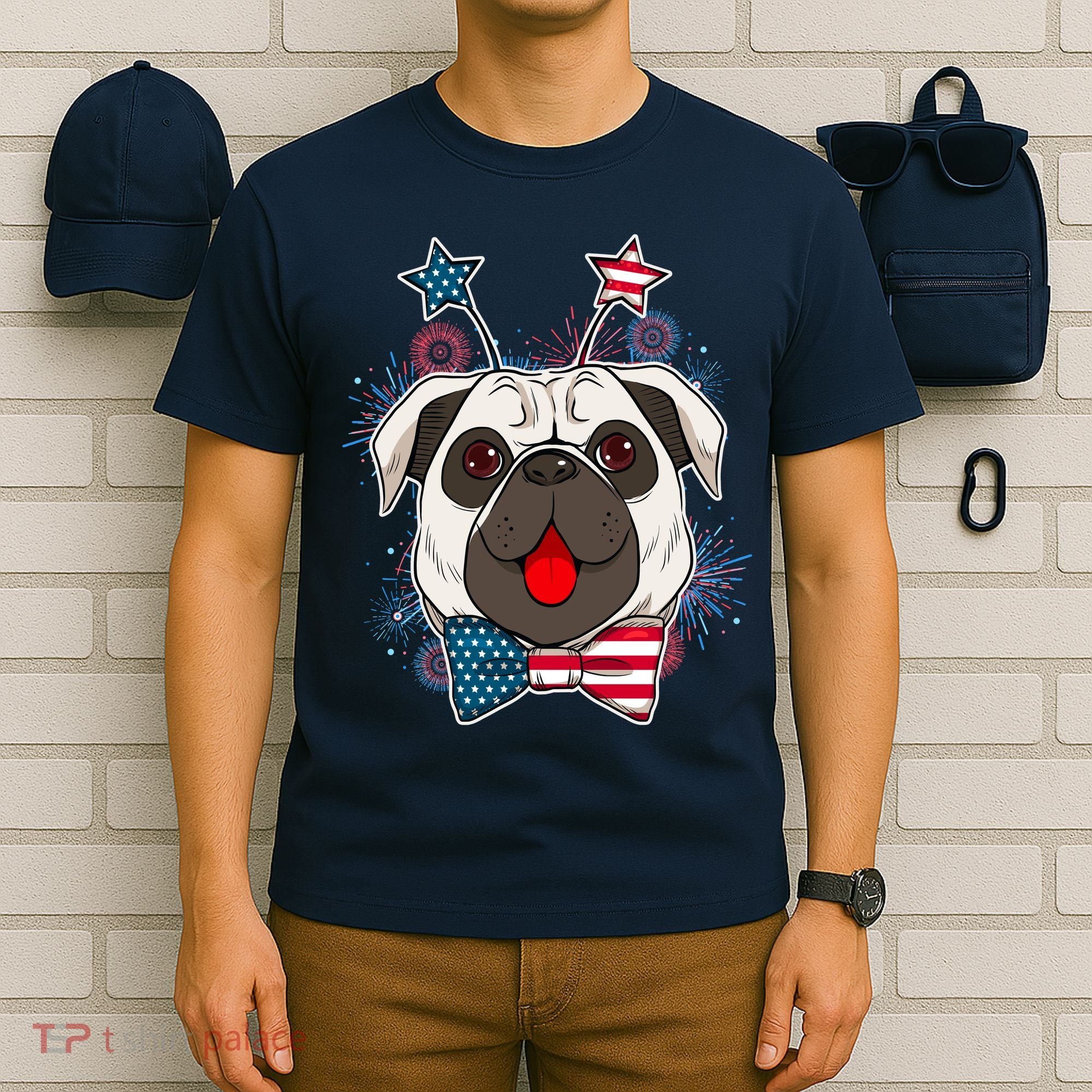 Fourth of July Fireworks Pug Dog T-Shirt
