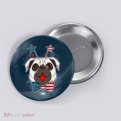 Fourth of July Fireworks Pug Dog Button