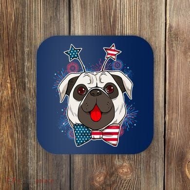 Fourth of July Fireworks Pug Dog Coaster